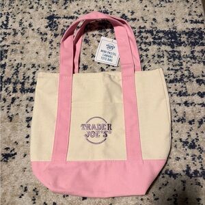 Trader Joes Pink & Cream Mini Canvas Tote Bag